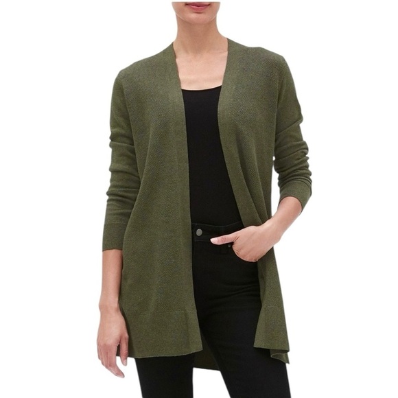 GAP Sweaters - GAP Open Front Longline Textured Olive Green Cardigan Size M #1902